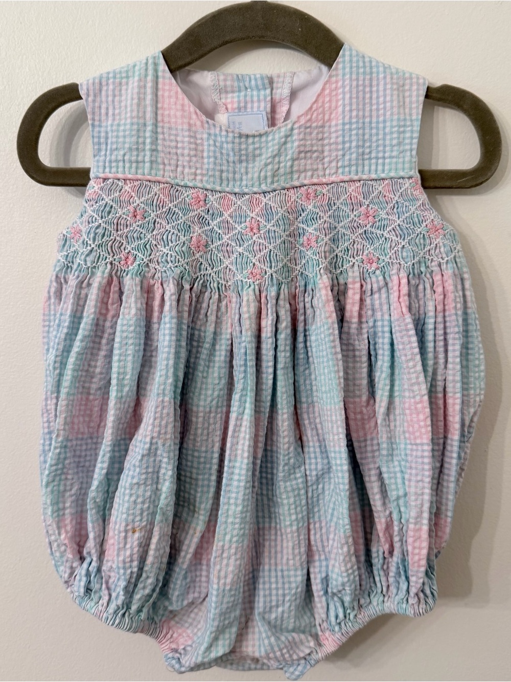 Little English Pastel Pink & Blue Smocked Bubble Romper